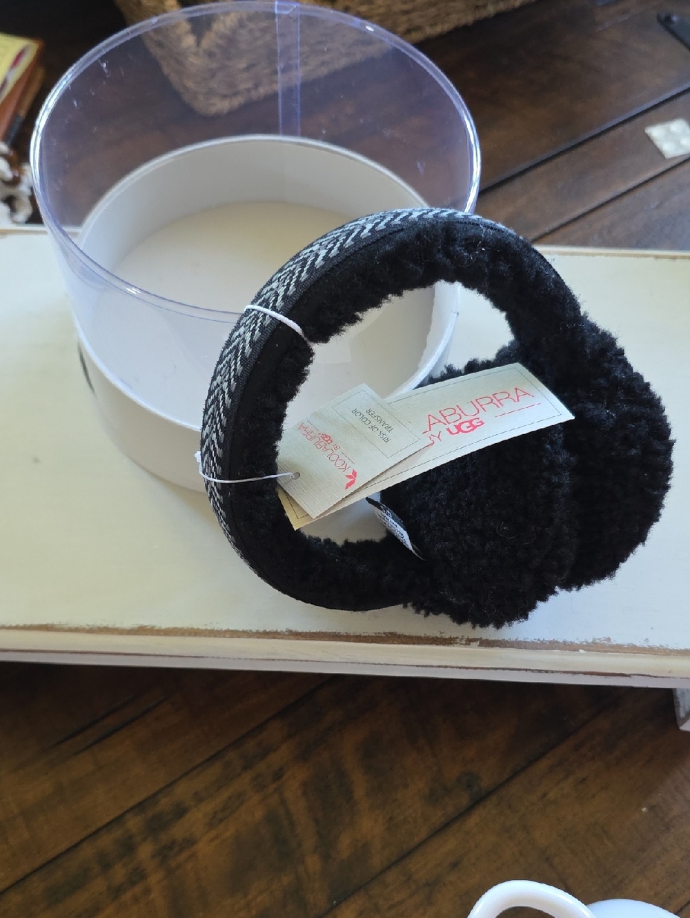 Koolaburra Black Plush Fleece Earmuffs with Herringbone Trim